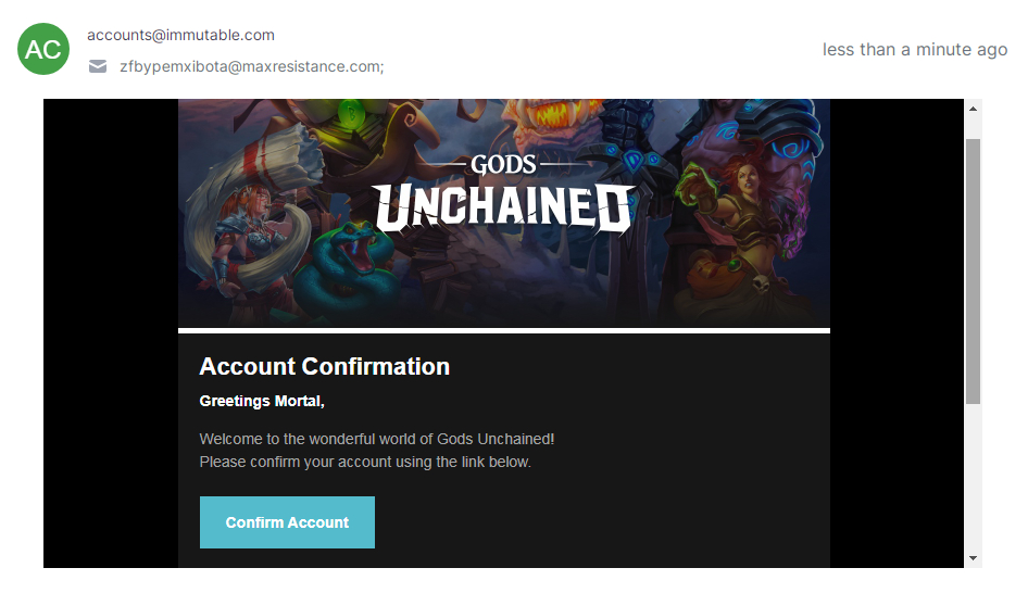 подтвердить аккаунт Gods Unchained